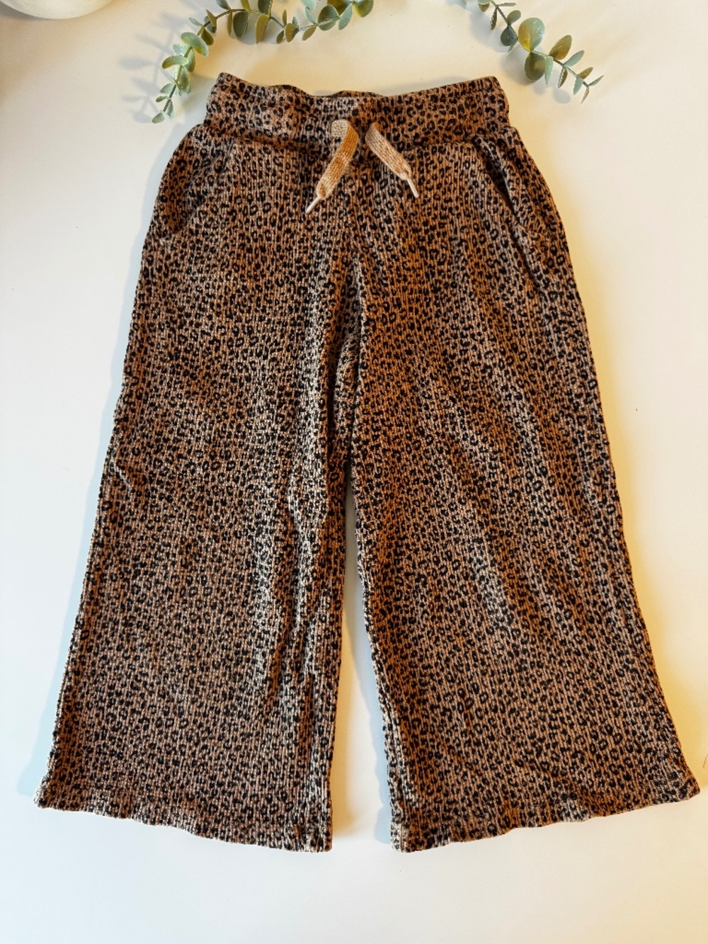 Gap Kids Leopard Print Waffle Knit Wide Leg Pants XS
